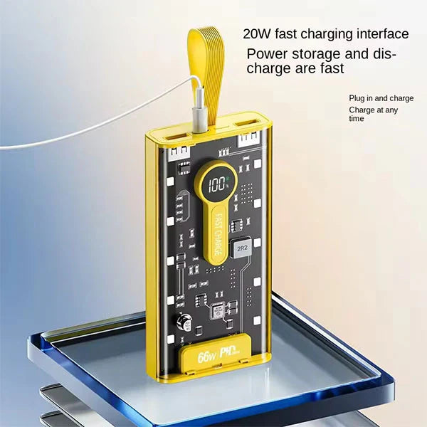 20000mAh Transparent Power Bank – 66W High-Speed Charging with PD 20W