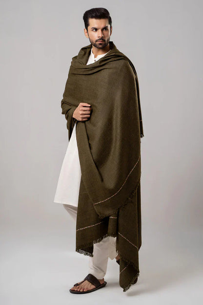 J. Men's Winter Wool Shawl - Olive Green