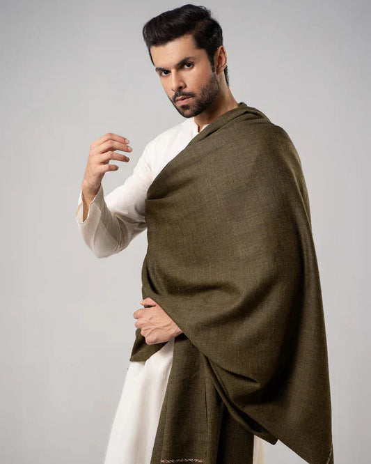 J. Men's Winter Wool Shawl - Olive Green