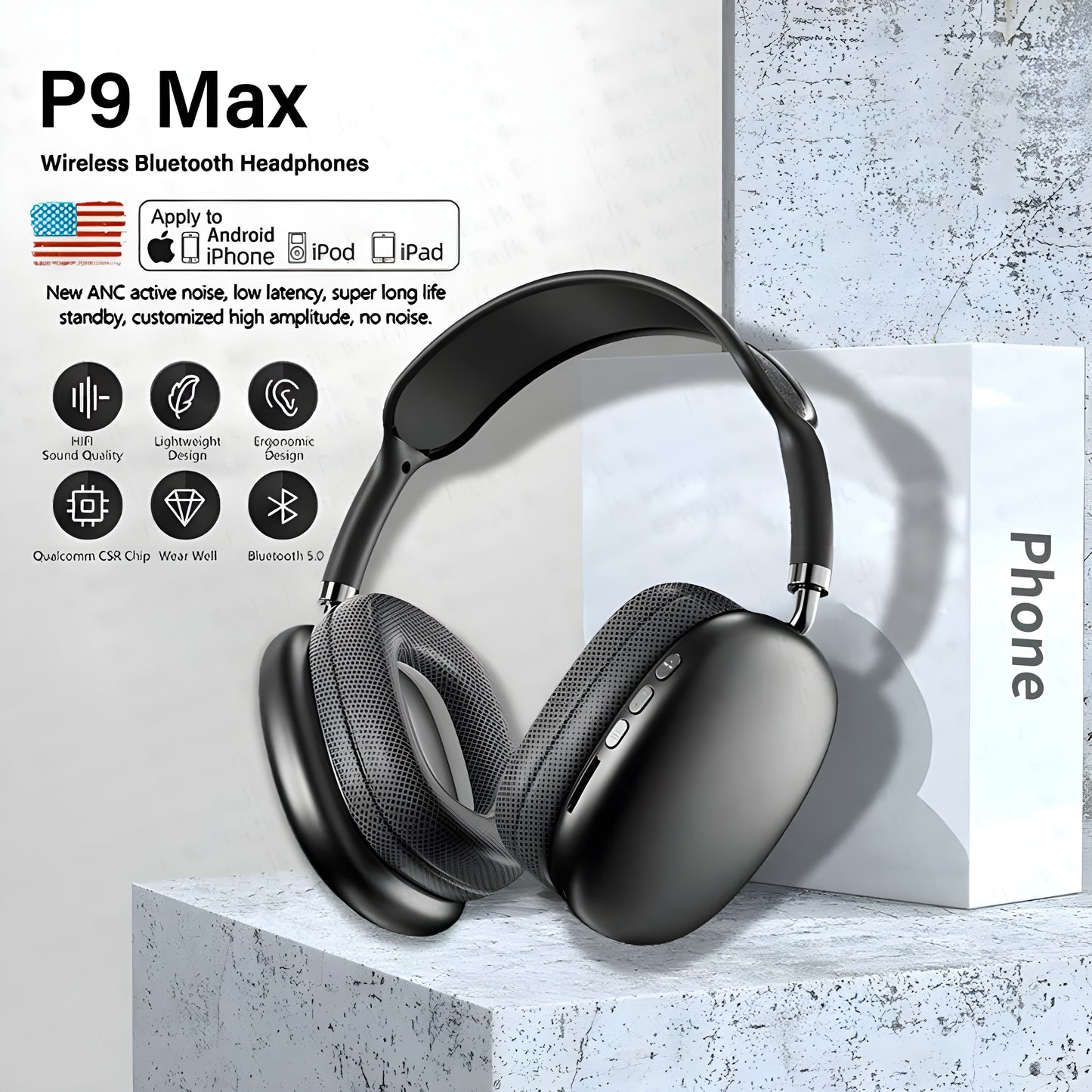 P9 Wireless Bluetooth Headphones Adjustable Over-the-ear Stereo Headset | Best Quality Wireless Headphones (random Color)